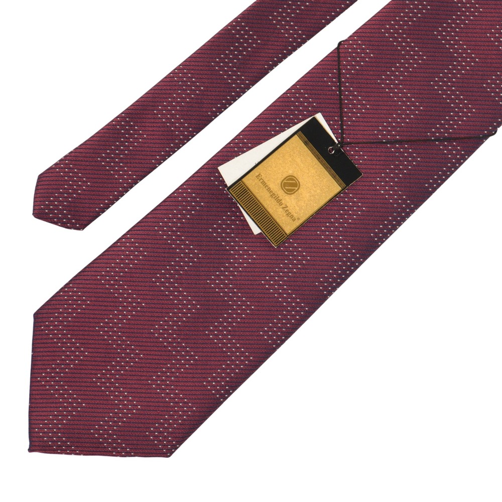 Ermenegildo Zegna Tie Men Geometric Silk Burgundy Red Zigzag 3.75"W NWT Italy